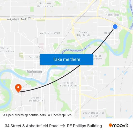 34 Street & Abbottsfield Road to RE Phillips Building map