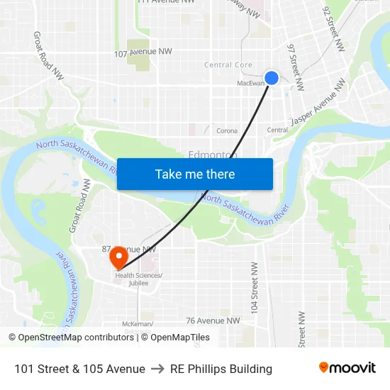 101 Street & 105 Avenue to RE Phillips Building map