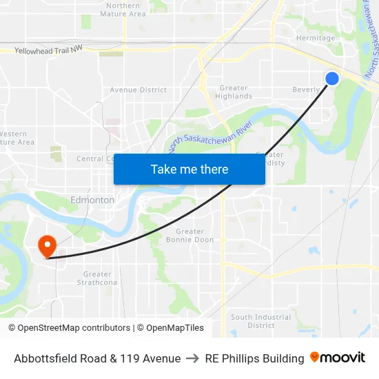 Abbottsfield Road & 119 Avenue to RE Phillips Building map