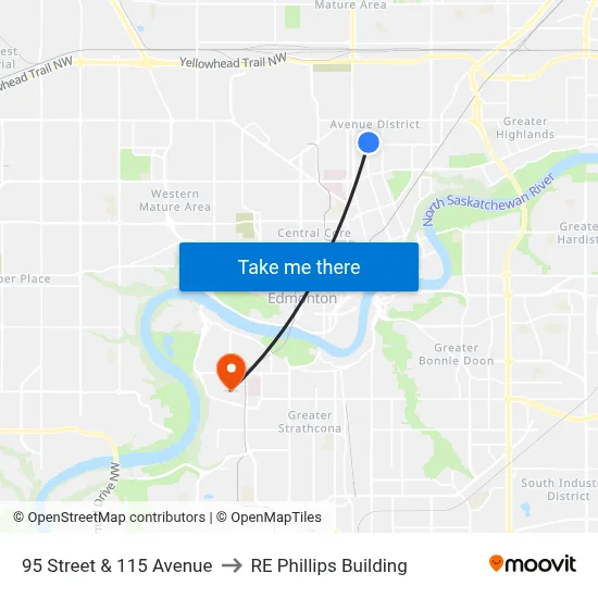 95 Street & 115 Avenue to RE Phillips Building map