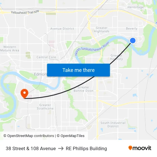 38 Street & 108 Avenue to RE Phillips Building map