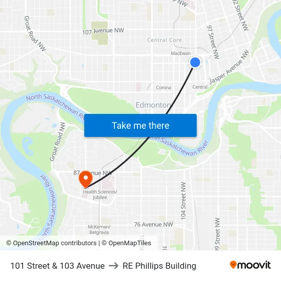 101 Street & 103 Avenue to RE Phillips Building map