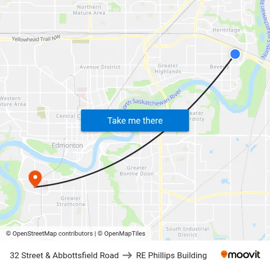 32 Street & Abbottsfield Road to RE Phillips Building map