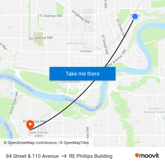 84 Street & 110 Avenue to RE Phillips Building map