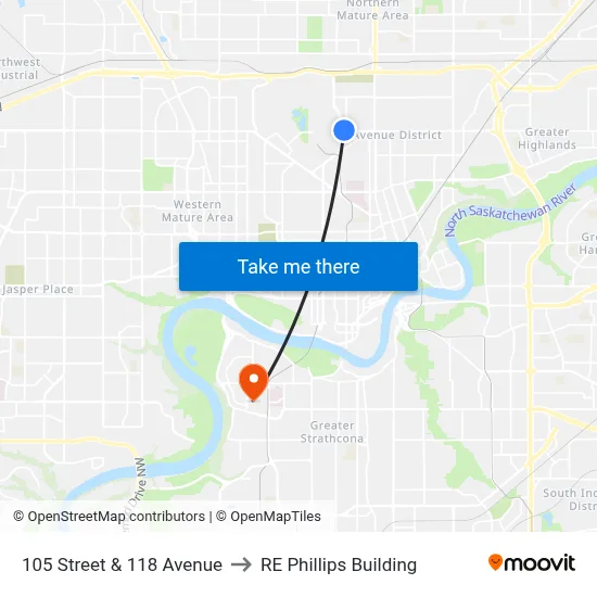 105 Street & 118 Avenue to RE Phillips Building map