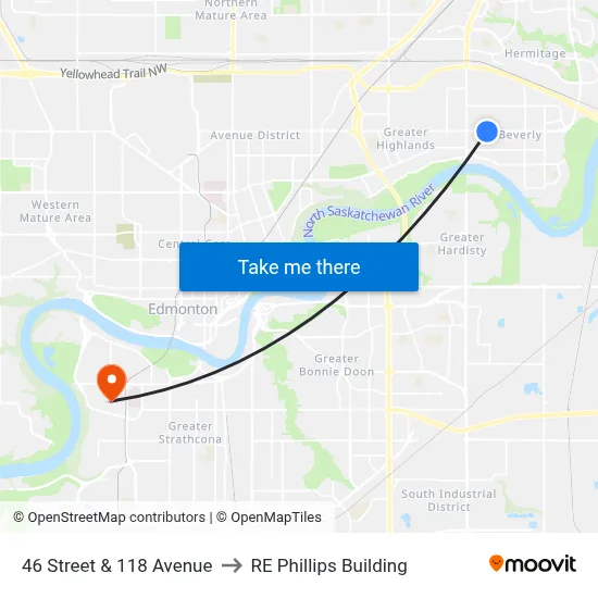 46 Street & 118 Avenue to RE Phillips Building map