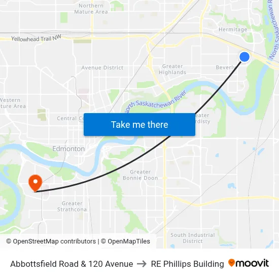 Abbottsfield Road & 120 Avenue to RE Phillips Building map