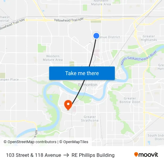 103 Street & 118 Avenue to RE Phillips Building map