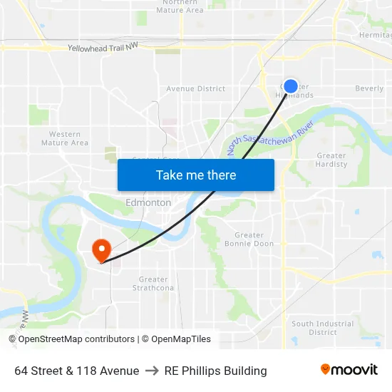 64 Street & 118 Avenue to RE Phillips Building map