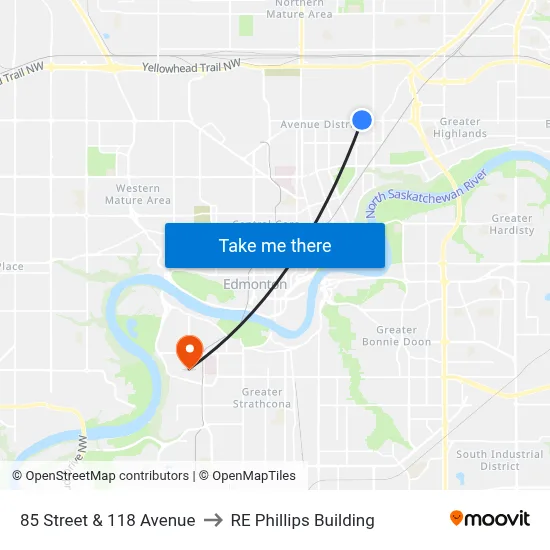 85 Street & 118 Avenue to RE Phillips Building map