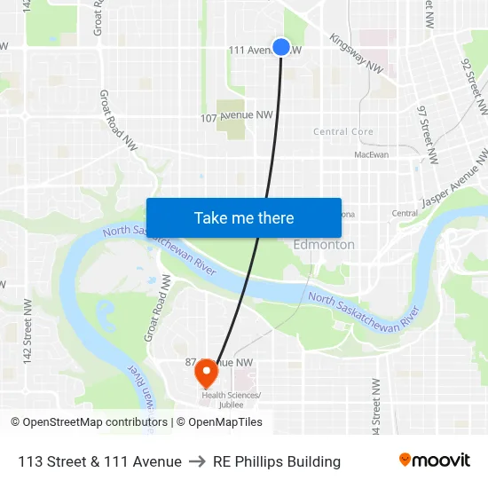 113 Street & 111 Avenue to RE Phillips Building map