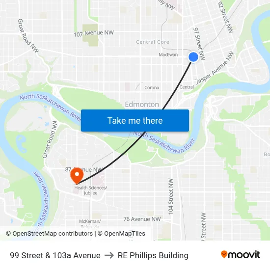 99 Street & 103a Avenue to RE Phillips Building map