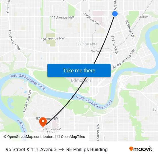 95 Street & 111 Avenue to RE Phillips Building map