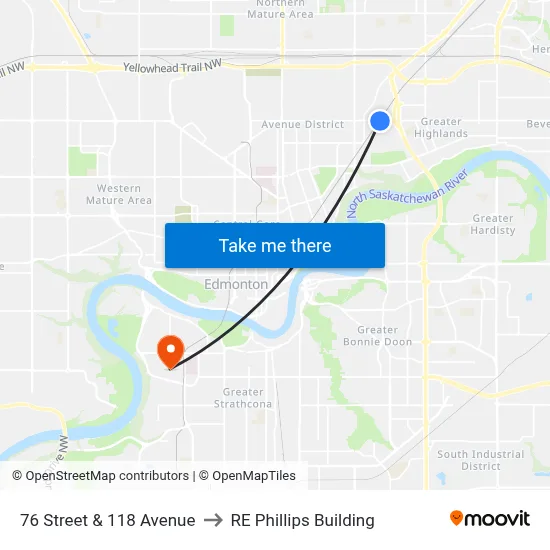 76 Street & 118 Avenue to RE Phillips Building map