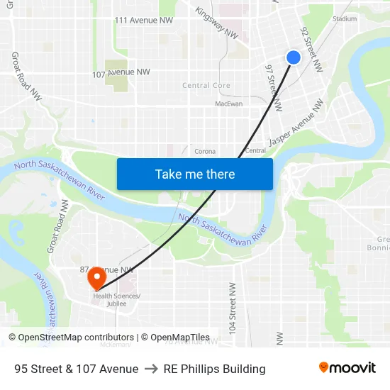 95 Street & 107 Avenue to RE Phillips Building map