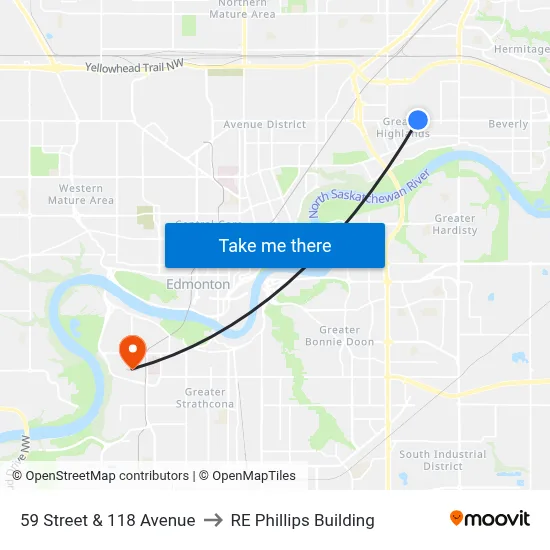 59 Street & 118 Avenue to RE Phillips Building map