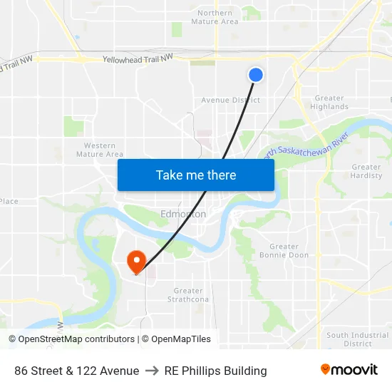 86 Street & 122 Avenue to RE Phillips Building map