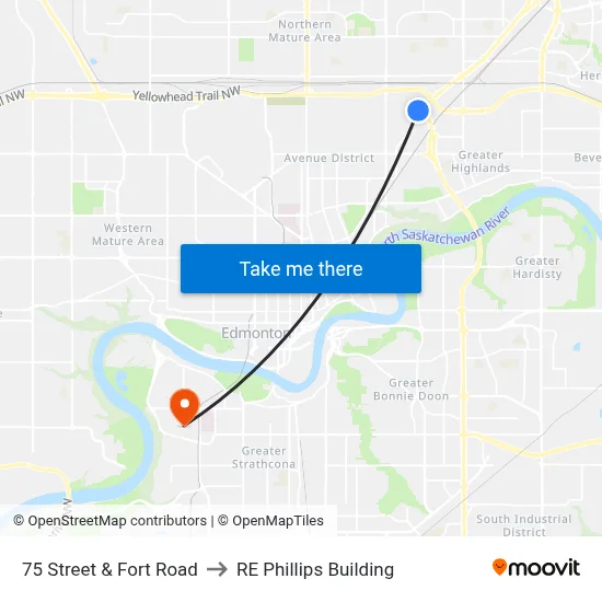 75 Street & Fort Road to RE Phillips Building map