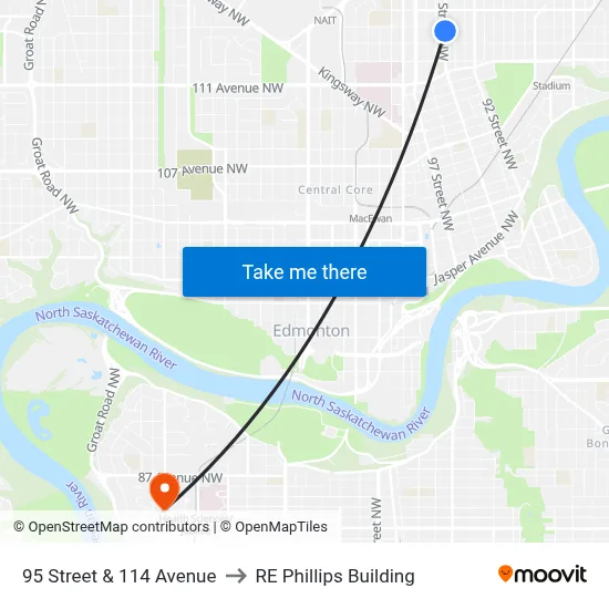 95 Street & 114 Avenue to RE Phillips Building map