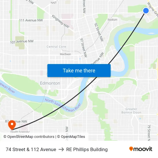 74 Street & 112 Avenue to RE Phillips Building map