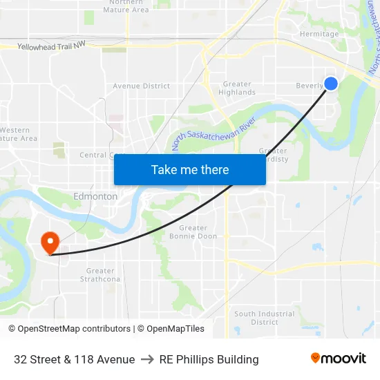 32 Street & 118 Avenue to RE Phillips Building map