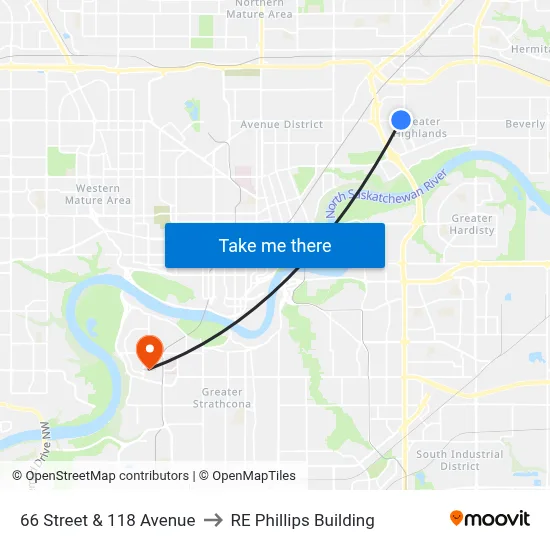 66 Street & 118 Avenue to RE Phillips Building map