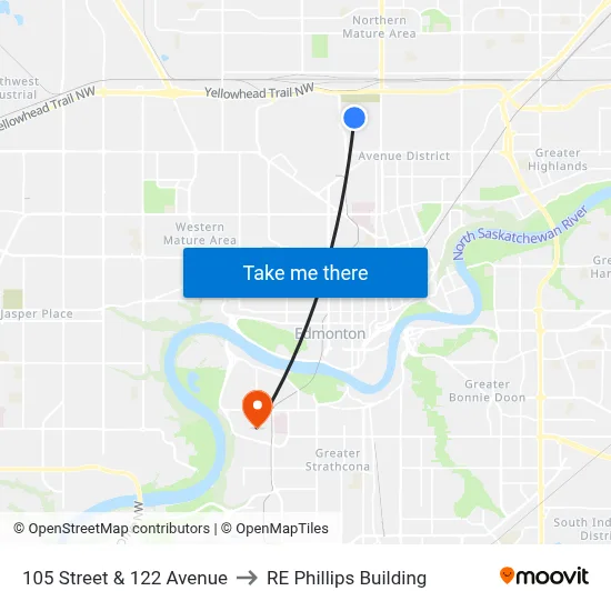 105 Street & 122 Avenue to RE Phillips Building map