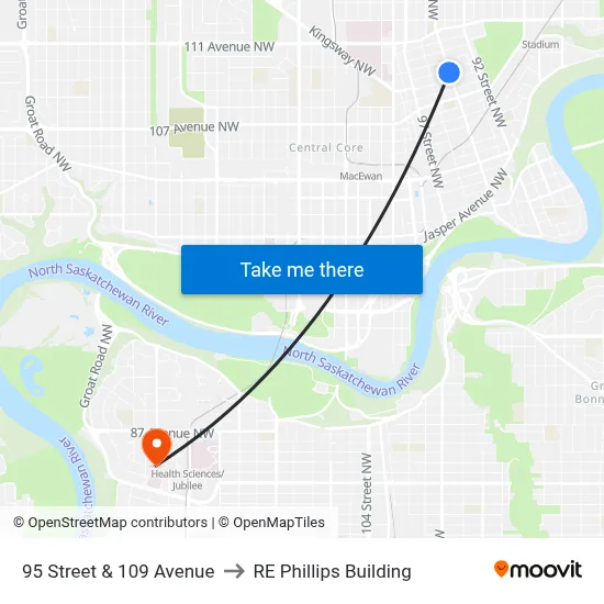95 Street & 109 Avenue to RE Phillips Building map