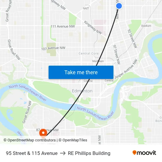 95 Street & 115 Avenue to RE Phillips Building map