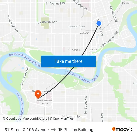 97 Street & 106 Avenue to RE Phillips Building map