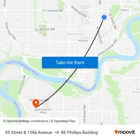95 Street & 108a Avenue to RE Phillips Building map