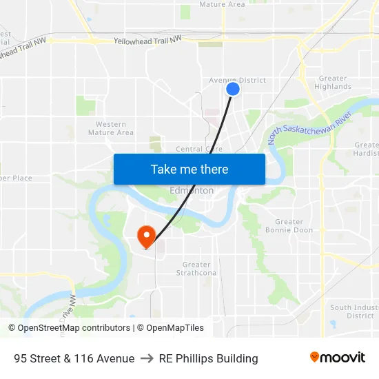 95 Street & 116 Avenue to RE Phillips Building map
