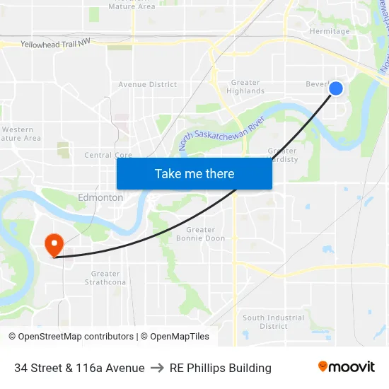 34 Street & 116a Avenue to RE Phillips Building map