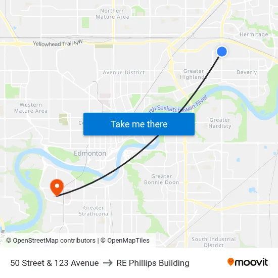 50 Street & 123 Avenue to RE Phillips Building map