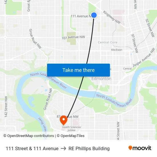 111 Street & 111 Avenue to RE Phillips Building map