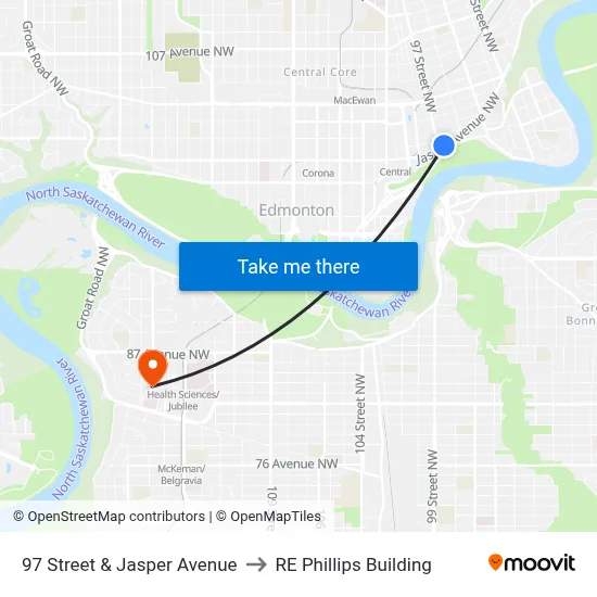97 Street & Jasper Avenue to RE Phillips Building map