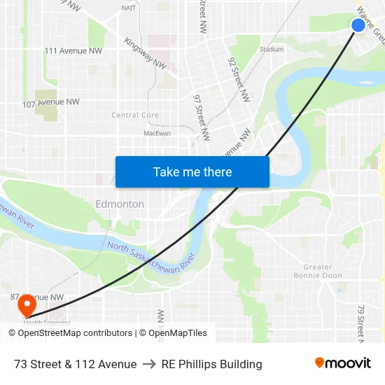 73 Street & 112 Avenue to RE Phillips Building map