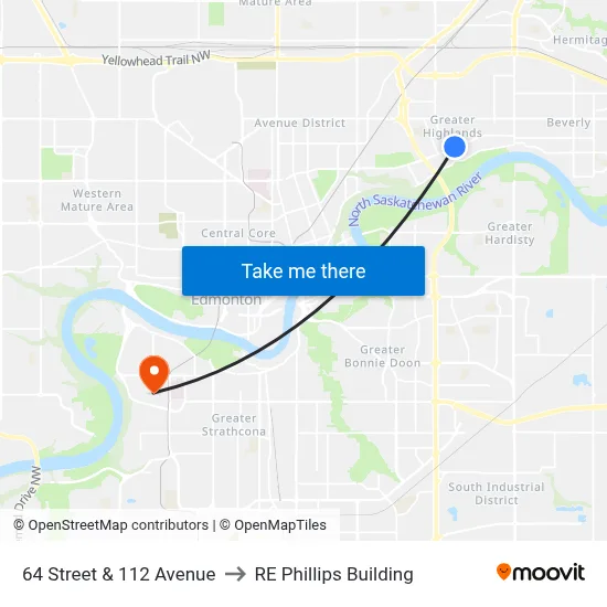 64 Street & 112 Avenue to RE Phillips Building map
