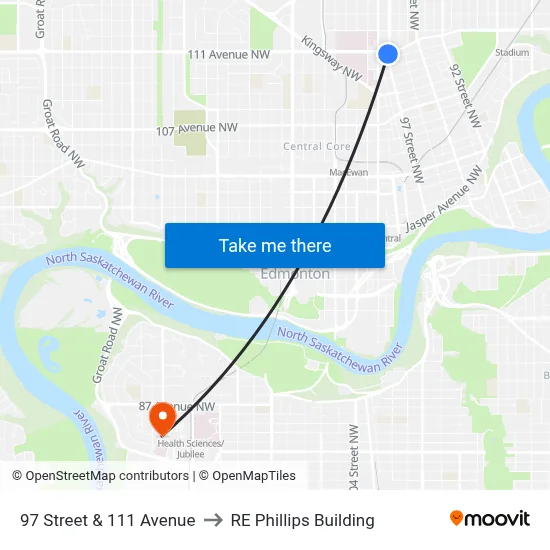 97 Street & 111 Avenue to RE Phillips Building map