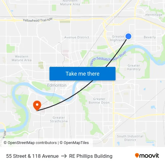 55 Street & 118 Avenue to RE Phillips Building map