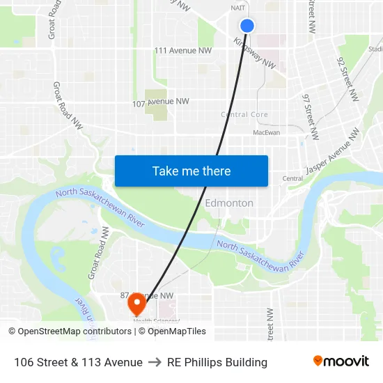 106 Street & 113 Avenue to RE Phillips Building map