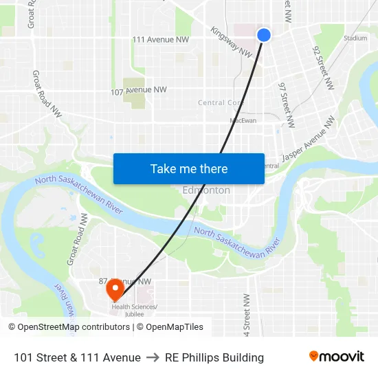 101 Street & 111 Avenue to RE Phillips Building map