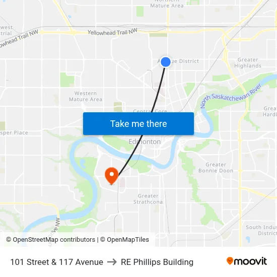 101 Street & 117 Avenue to RE Phillips Building map