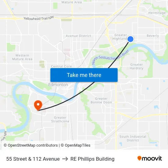 55 Street & 112 Avenue to RE Phillips Building map