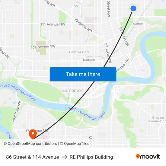 86 Street & 114 Avenue to RE Phillips Building map