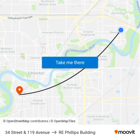 34 Street & 119 Avenue to RE Phillips Building map