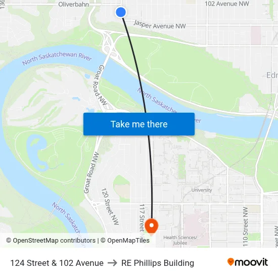 124 Street & 102 Avenue to RE Phillips Building map