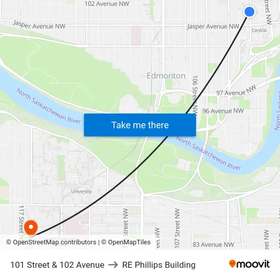 101 Street & 102  Avenue to RE Phillips Building map