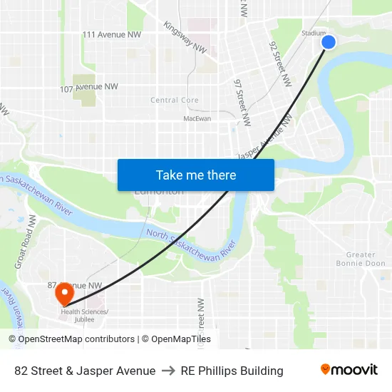 82 Street & Jasper Avenue to RE Phillips Building map