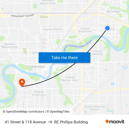 41 Street & 118 Avenue to RE Phillips Building map